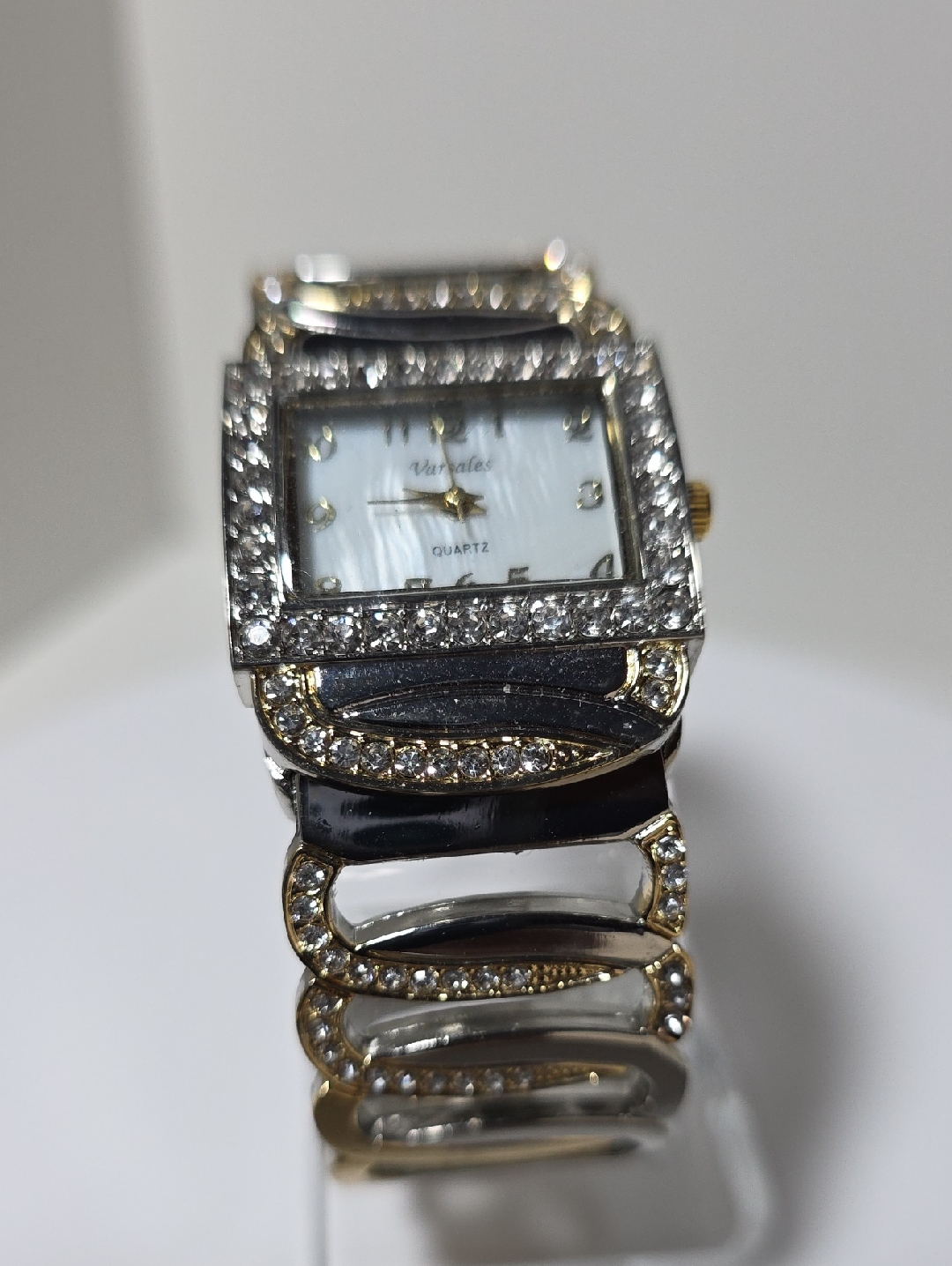Womens Silver  Gold Crystal Accent Bracelet Watch  White Dial